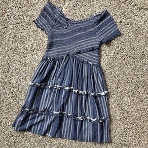 JAPNA Navy Blue Off Shoulder Mini Dress